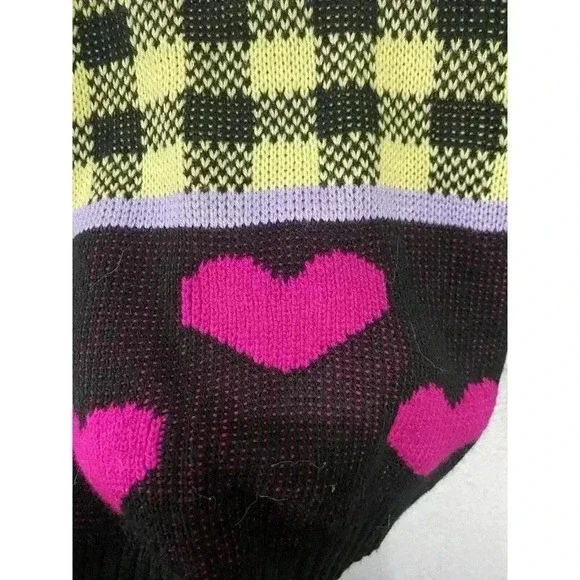 VTG women Small knit sweater Tunic Black Purple Bows Heart 1980s 1990s Oversized - Picture 3 of 5